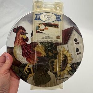 Rooster and Sunflower Design Metal Electric Stove Burner Covers